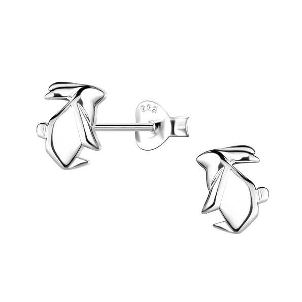 Silver Origami Rabbit  Stud Earrings - 24394
