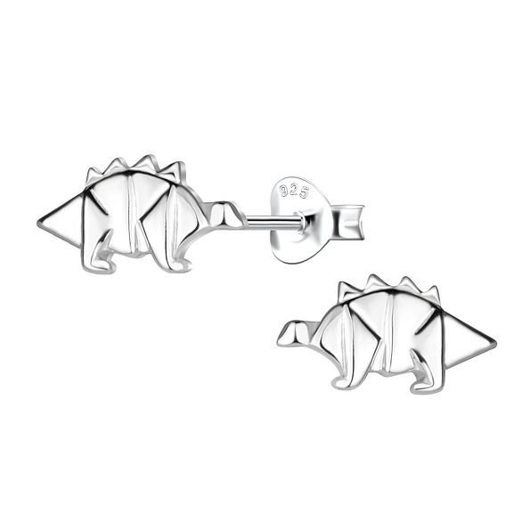 Silver Origami Dinosaur Stud Earrings - 24397