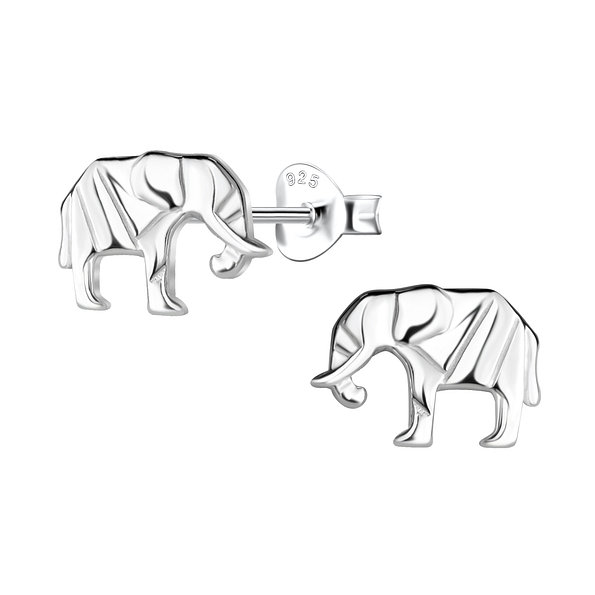 Silver Origami Elephant Stud Earrings - 24398