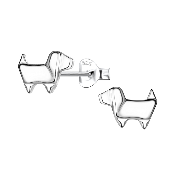 Silver Origami Dog Stud Earrings - 24399
