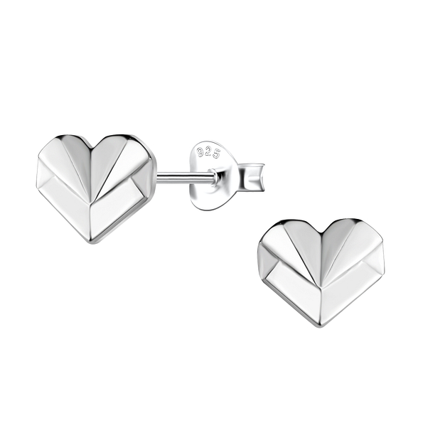 Silver Origami Heart Stud Earrings - 24400