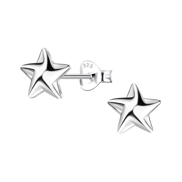 Silver Origami Star Stud Earrings - 24401