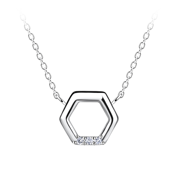 Silver Hexagon Necklace - 24175
