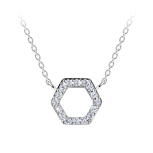 Silver Hexagon Necklace - 24176