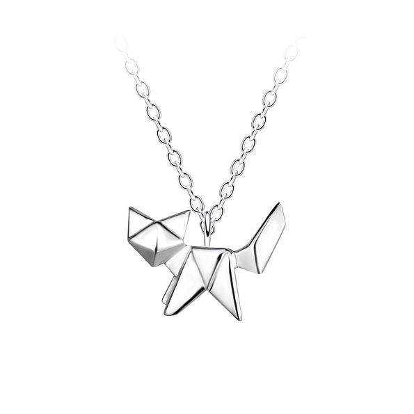 Silver Origami Cat Necklace - 24366