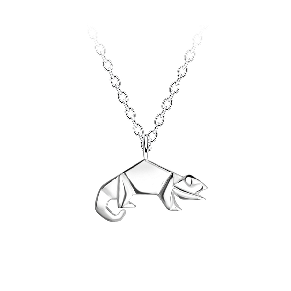 Silver Origami Lizard Necklace - 24369