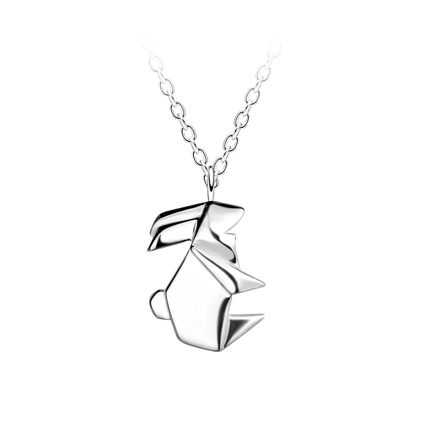 Silver Origami Rabbit  Necklace - 24376