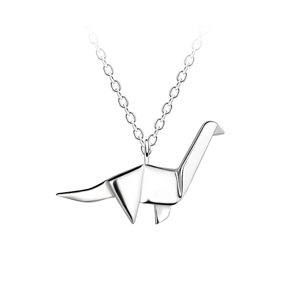 Silver Origami Dinosaur Necklace - 24378