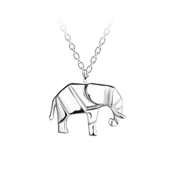 Silver Origami Elephant Necklace - 24380