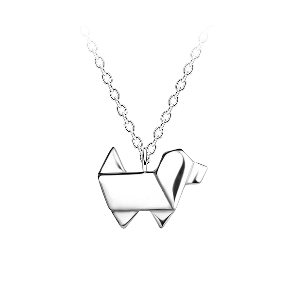 Silver Origami Dog Necklace - 24381