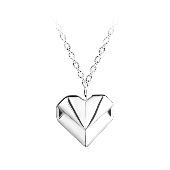 Silver Origami Heart Necklace - 24382