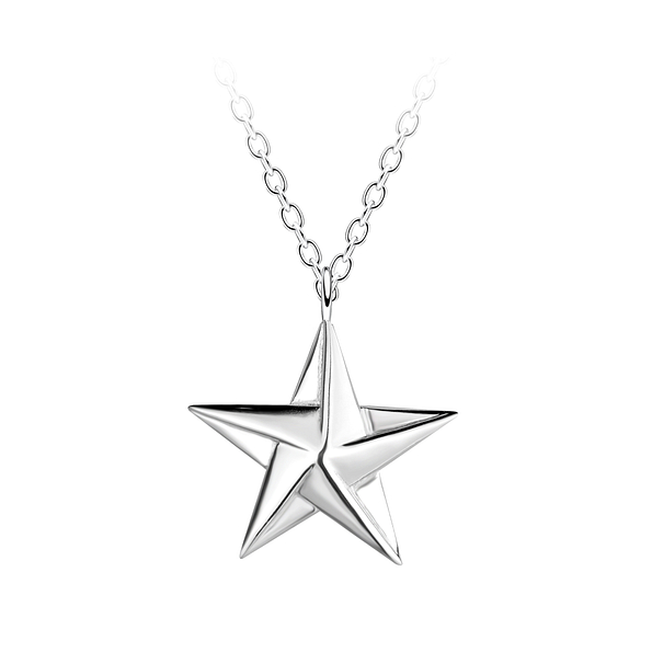 Silver Origami  Star Necklace - 24383