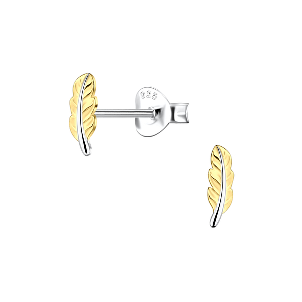 Silver Feather Stud Earrings - 24514