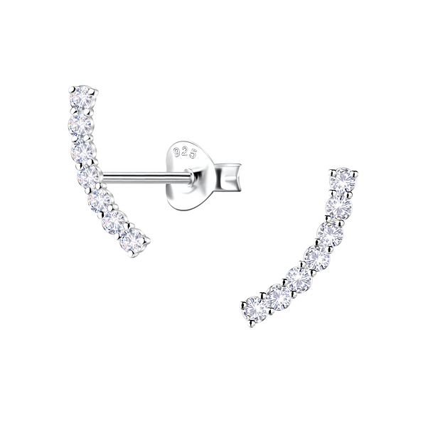 Silver Curved Stud Earrings  - 24489