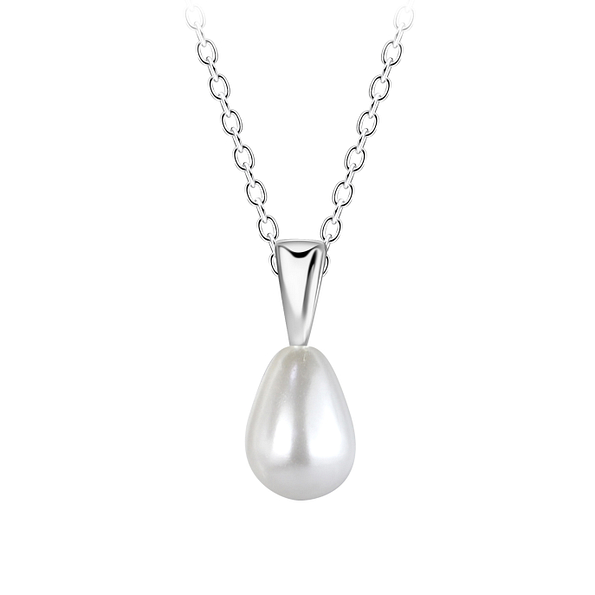 Silver Necklace with Teardrop Pearl - 24547