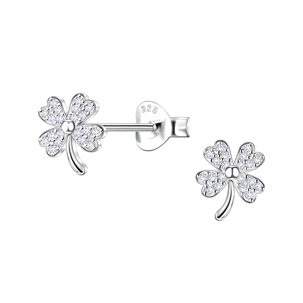 Silver Clover Stud Earrings - 24477