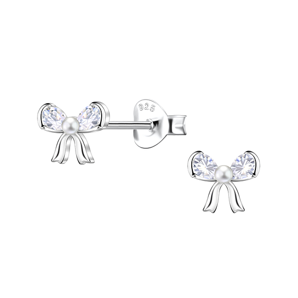 Silver Bow Stud Earrings - 24426