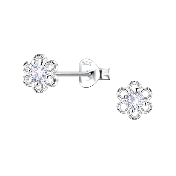 Silver Flower Stud Earrings - 24428