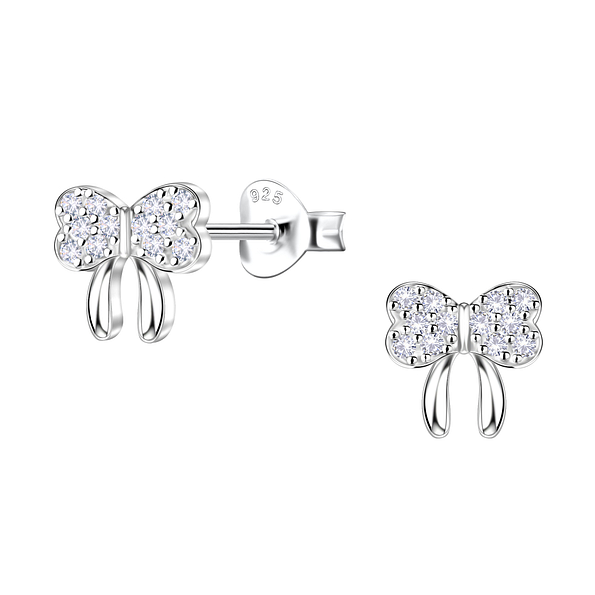 Silver Bow Stud Earrings - 24429