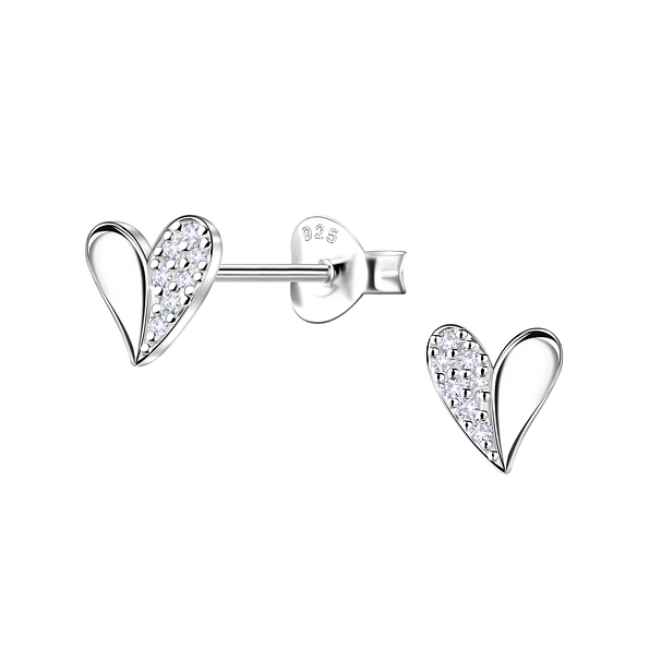 Silver Heart Stud Earrings - 24431