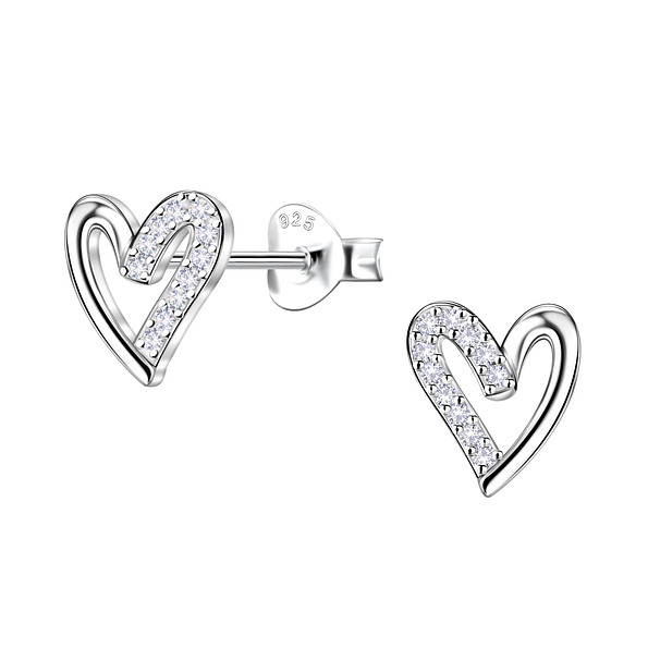 Silver Heart Stud Earrings - 24432