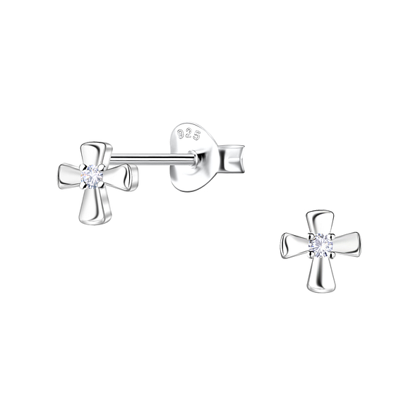 Silver Cross Stud Earrings - 24433