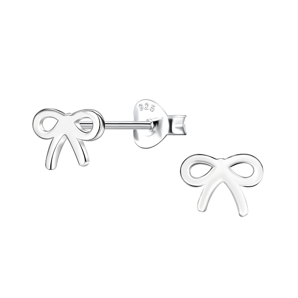 Silver Bow Stud Earrings - 24439