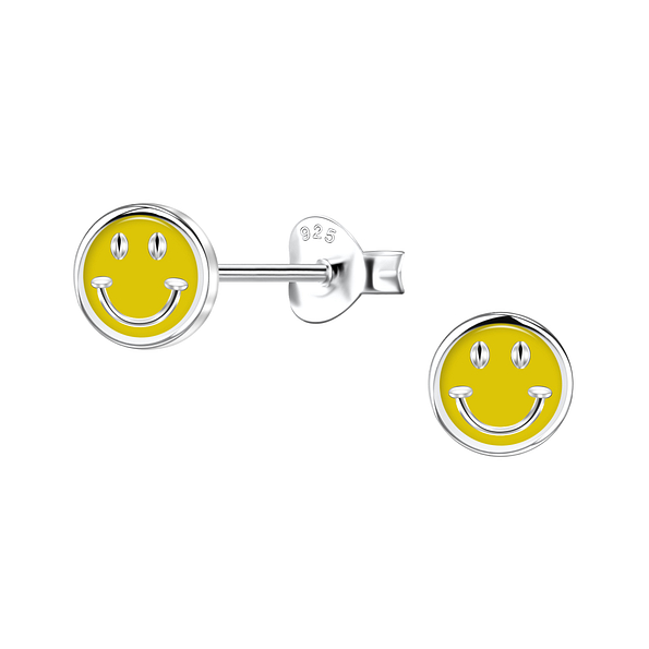 Silver Smiley Face Stud Earrings  - 24483
