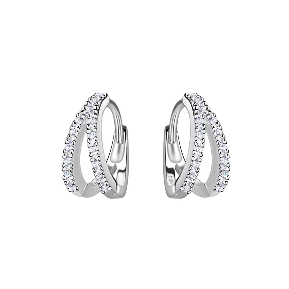 Silver Double Line Huggie Earrings - 24258