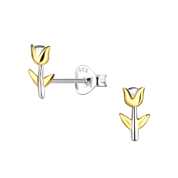 Silver Tulip Flower Stud Earrings - 24499