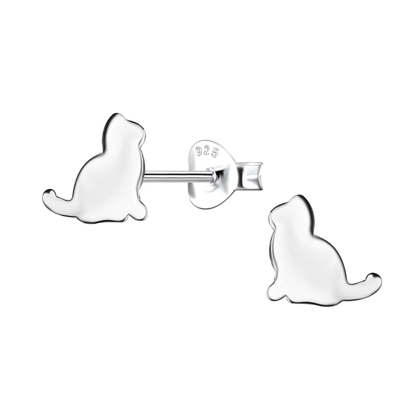 Silver Cat Stud Earrings - 24453