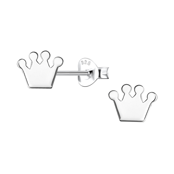 Silver Crown Stud Earrings - 24456
