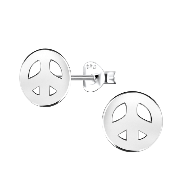 Silver Peace Sign Stud Earrings - 24458