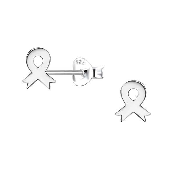 Silver Ribbon Stud Earrings - 24460