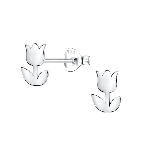 Silver Tulip Stud Earrings - 24462