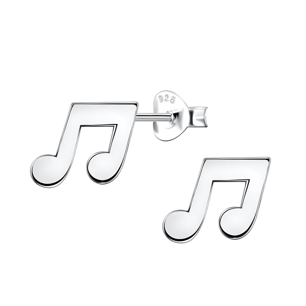 Silver Music Note Stud Earrings - 24467