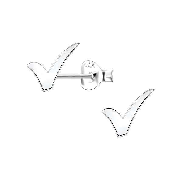Silver Tick Sign Stud Earrings - 24470