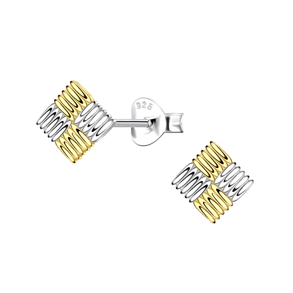 Silver Patterned Square Stud Earrings  - 24505