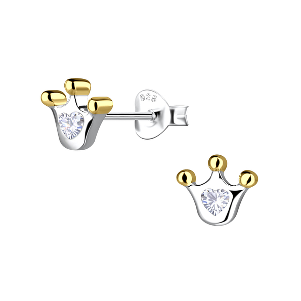 Silver Crown Stud Earrings - 24509