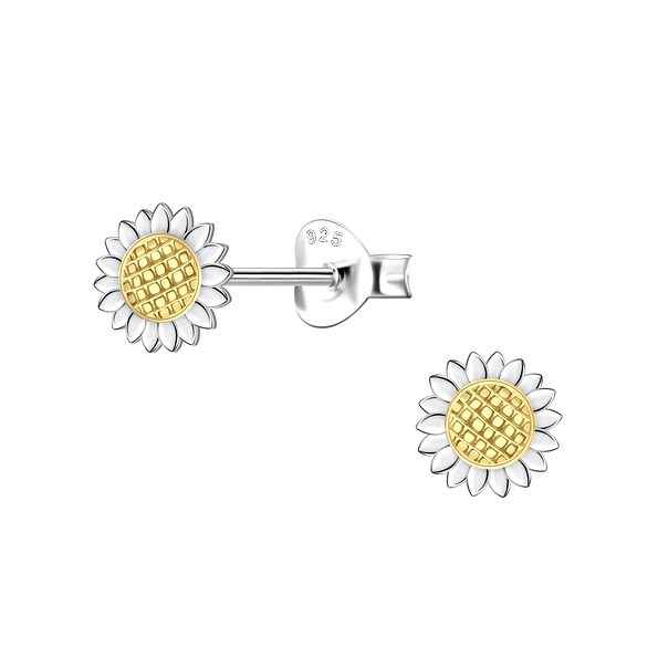Silver Sunflower Stud Earrings - 24528