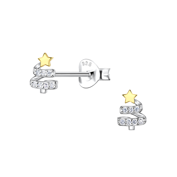 Silver Christmas Tree Stud Earrings - 24533