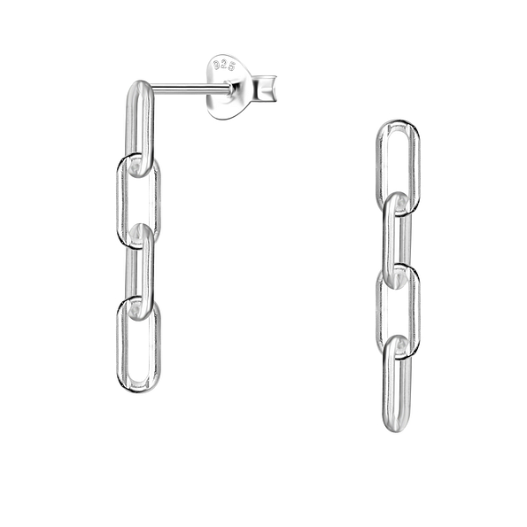 Silver Square Paperclip Chain Stud Earrings - 24448