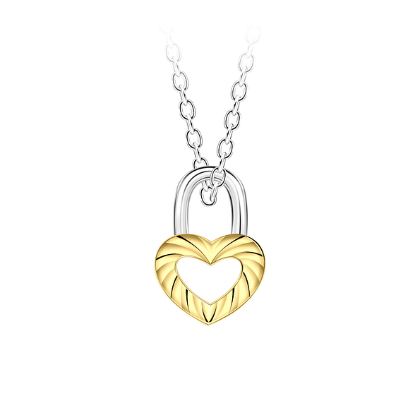 Silver Lock Heart Necklace - 24538