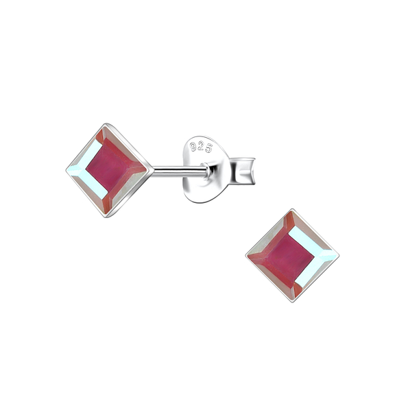 Wholesale 4mm Square Glass Silver Stud Earrings