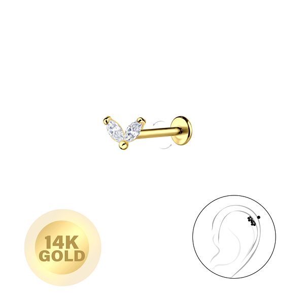 14K Solid Gold - Geometric Labret with 3mm Disc - 24656