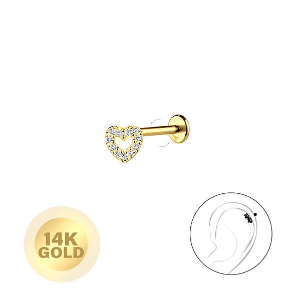 14K Solid Gold - Heart Labret with 3mm Disc - 24661