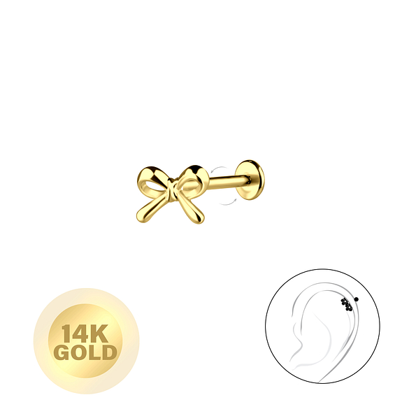 14K Solid Gold - Bow Labret with 3mm Disc - 24665