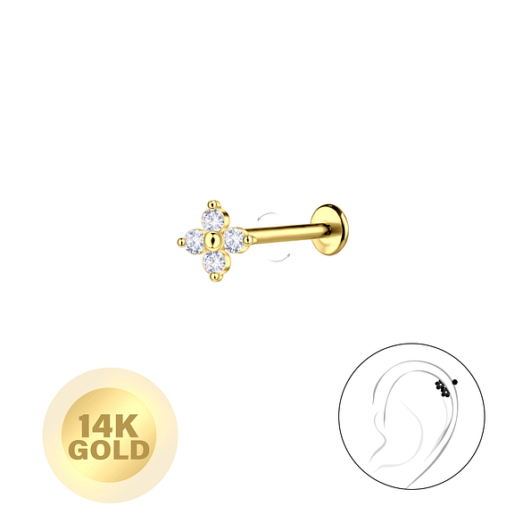 14K Solid Gold - Flower Labret with 3mm Disc - 24678
