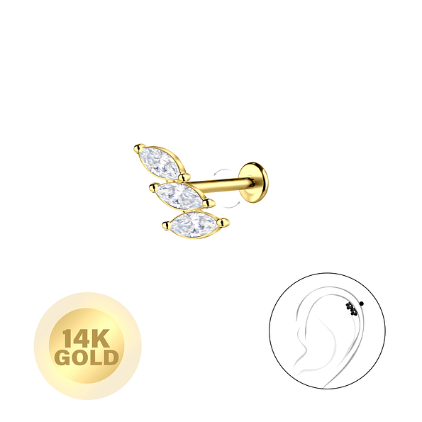 14K Solid Gold - Geometric Labret with 3mm Disc - 24679