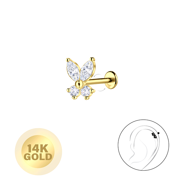 14K Solid Gold - Butterfly Labret with 3mm Disc - 24683